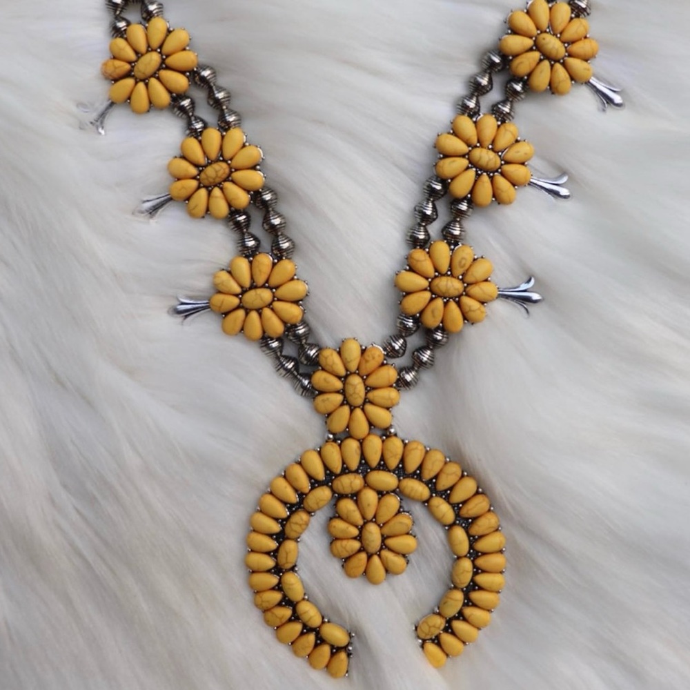 Yellow faux squash blossom necklace